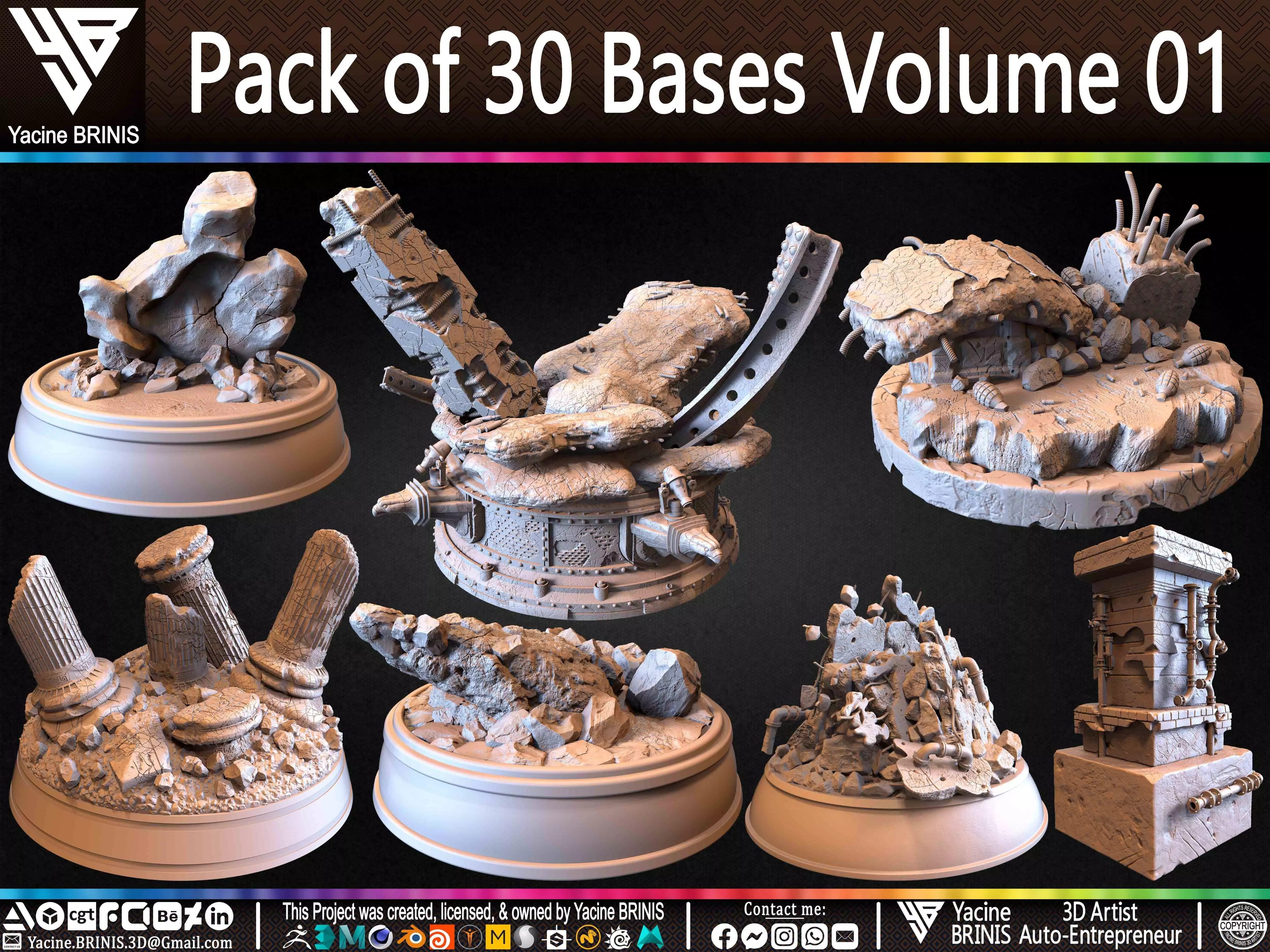Pack of 30 Bases Volume 01 3D print model
