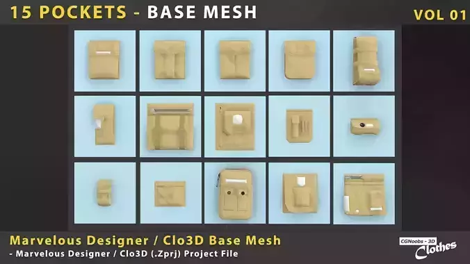 15 Pockets base mesh vol 01 - Marvelous Designer and Clo3D