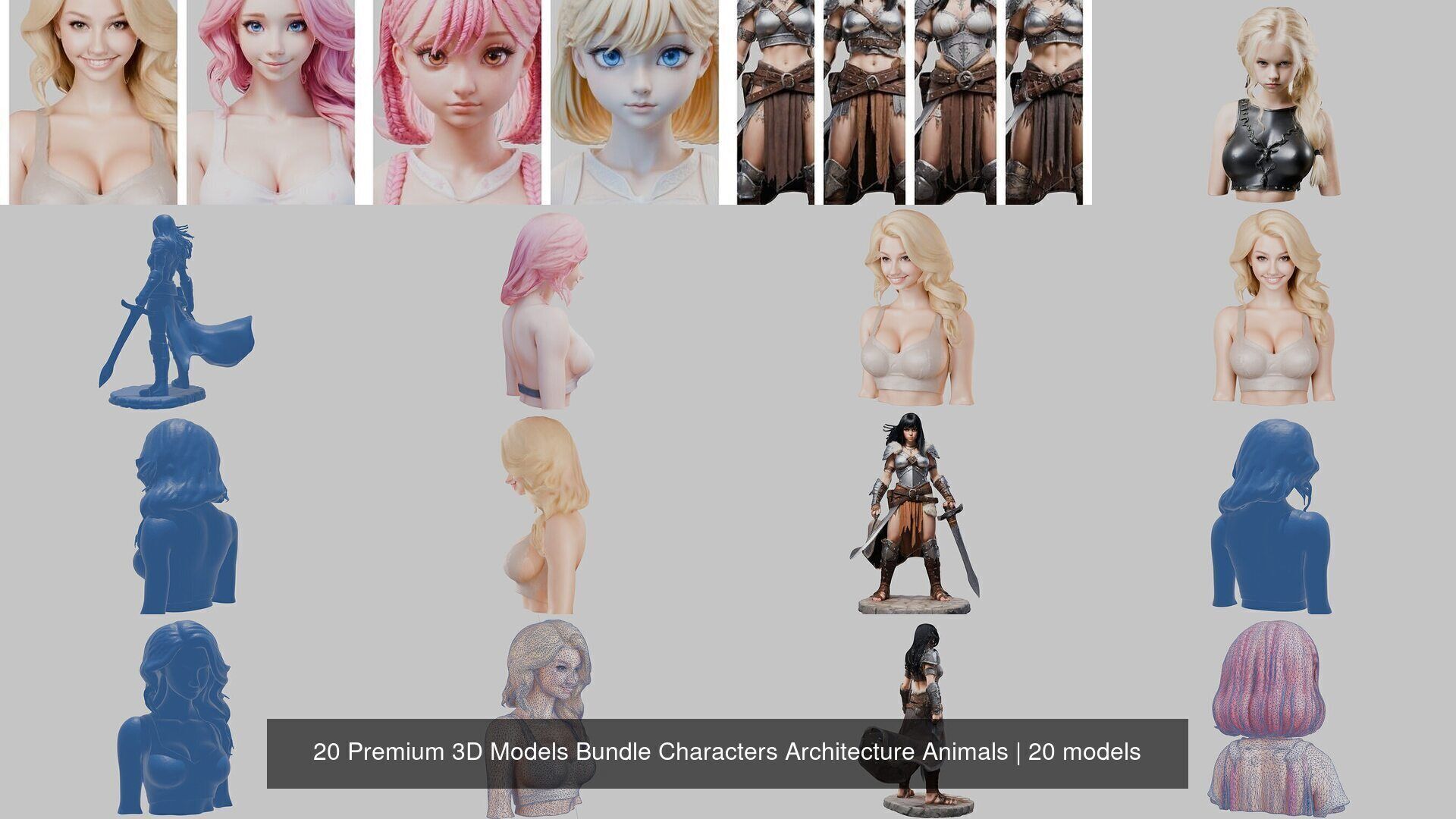 20 Premium 3D Models Bundle Characters Architecture Animals 3D Model Collection_2