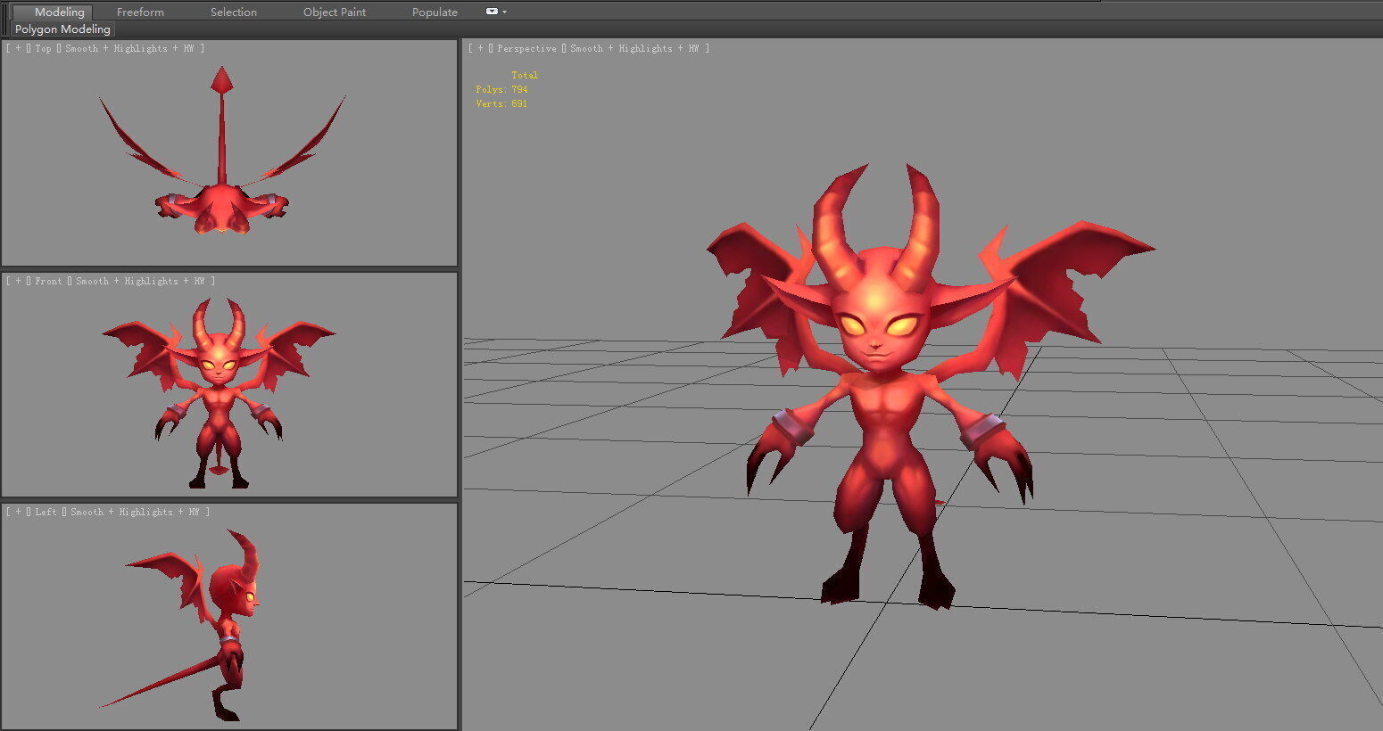 Son of Hell - Cartoon Red Little Devil Low-poly 3D model_3