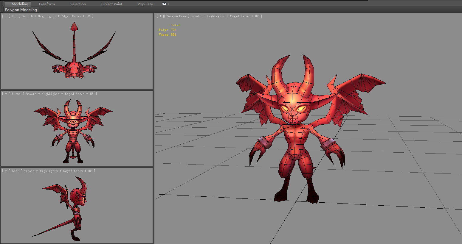 Son of Hell - Cartoon Red Little Devil Low-poly 3D model_4