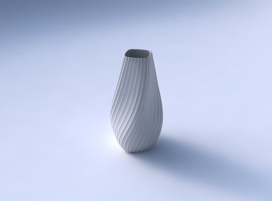 Bottom wide vase helix with extruded vertical lines 3D print model_3