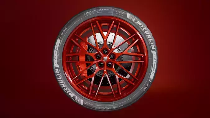 Red Car Wheel and Sport Tire 