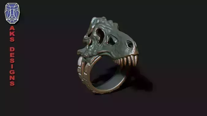 Ring jewelry T rex dinosaur skull v179 3D print model