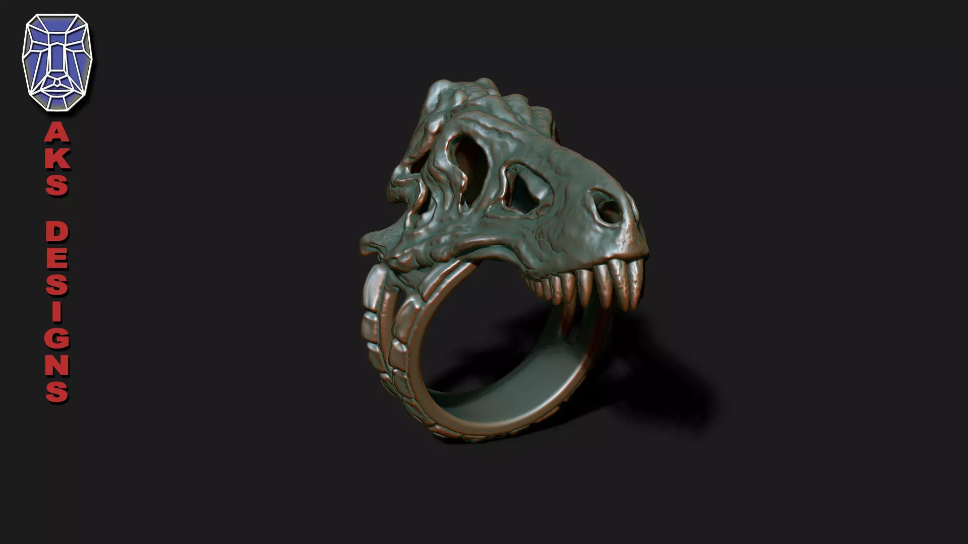 Ring jewelry T rex dinosaur skull v179 3D print model