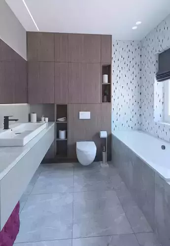 Modern bathroom with gray tiles 3D model