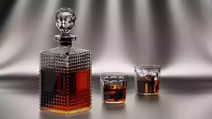 Decanter or Whisky bottle and glasses
