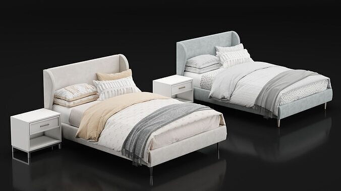Wingback Upholstered Bed 3D model