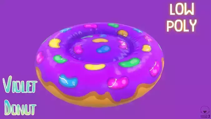 Stylized Violet Donut Pet Bed-Cartoon 3 D model-Dogs and Cats