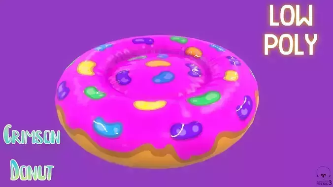 Stylized Crimson Donut Pet Bed-Cartoon 3 D model-Dogs and Cats Free low-poly 3D model