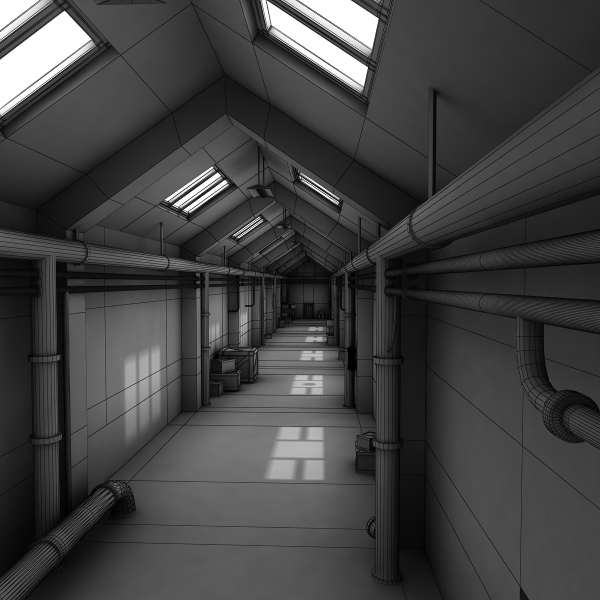 Corridor empty hallway in building 3D model_6