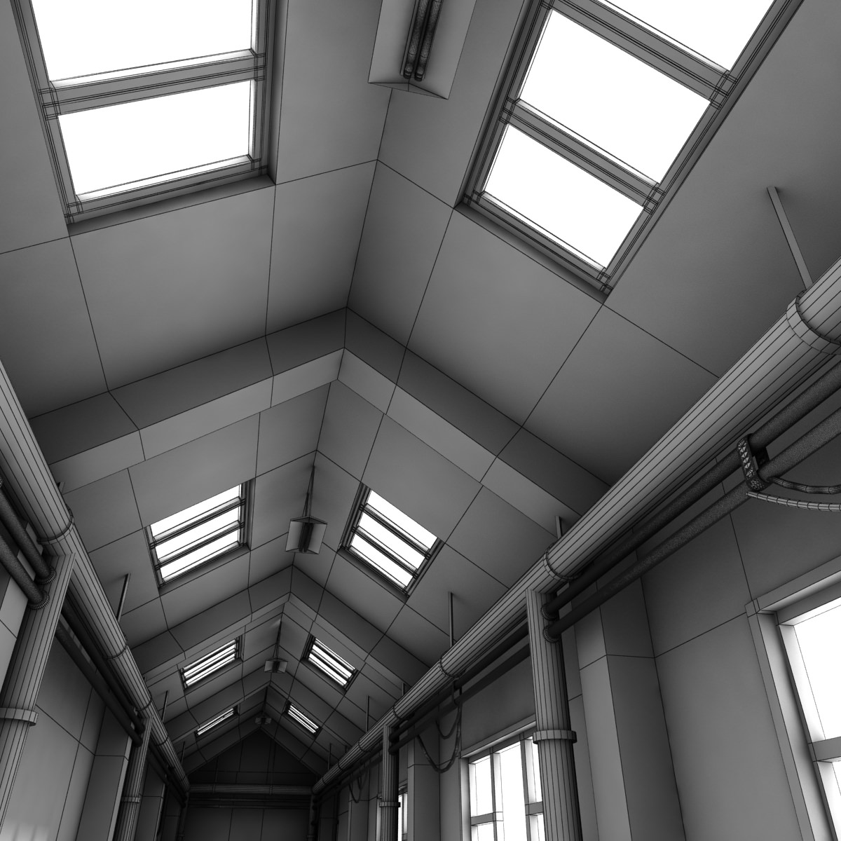 Corridor empty hallway in building 3D model_9