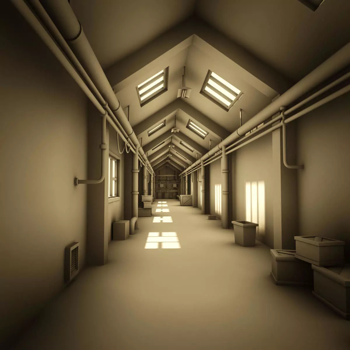 Corridor empty hallway in building 3D model_0