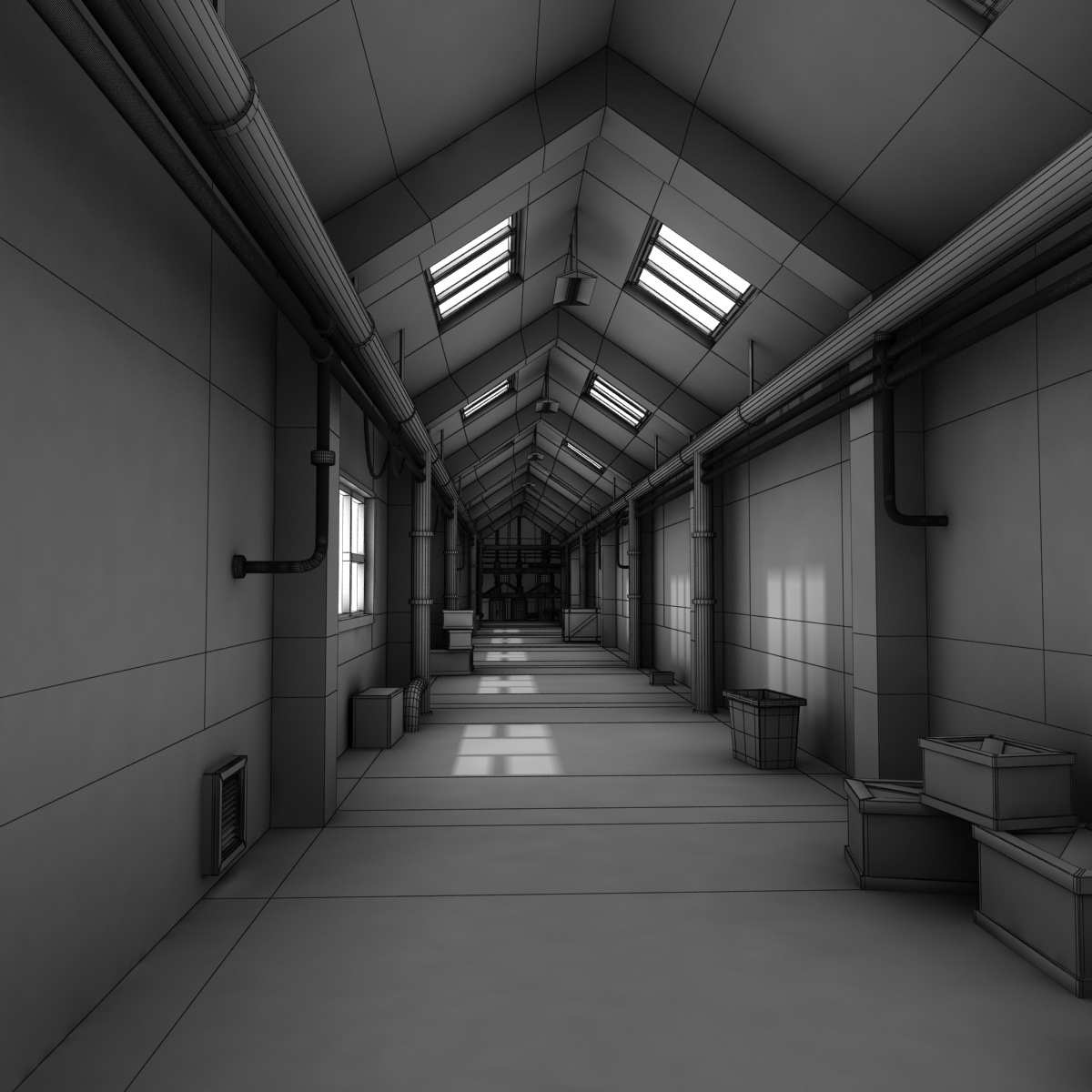 Corridor empty hallway in building 3D model_5
