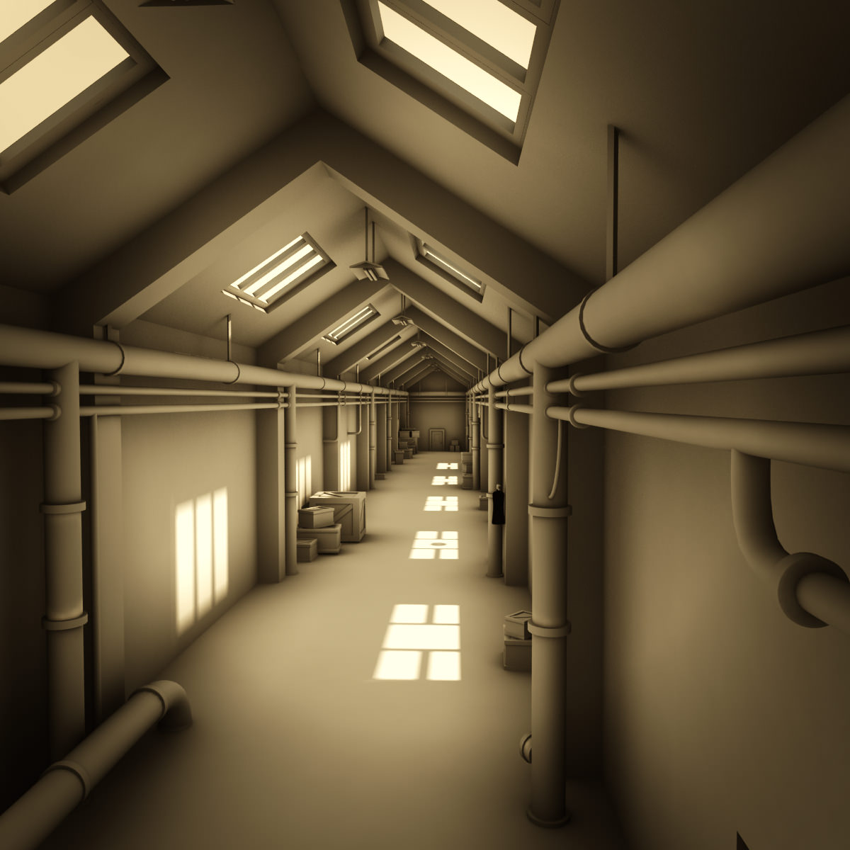 Corridor empty hallway in building 3D model_1