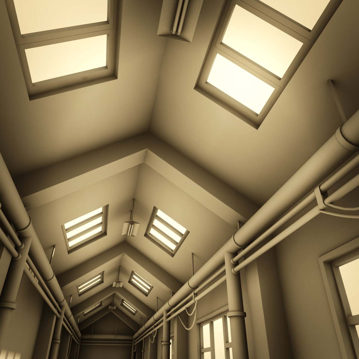 Corridor empty hallway in building 3D model_4