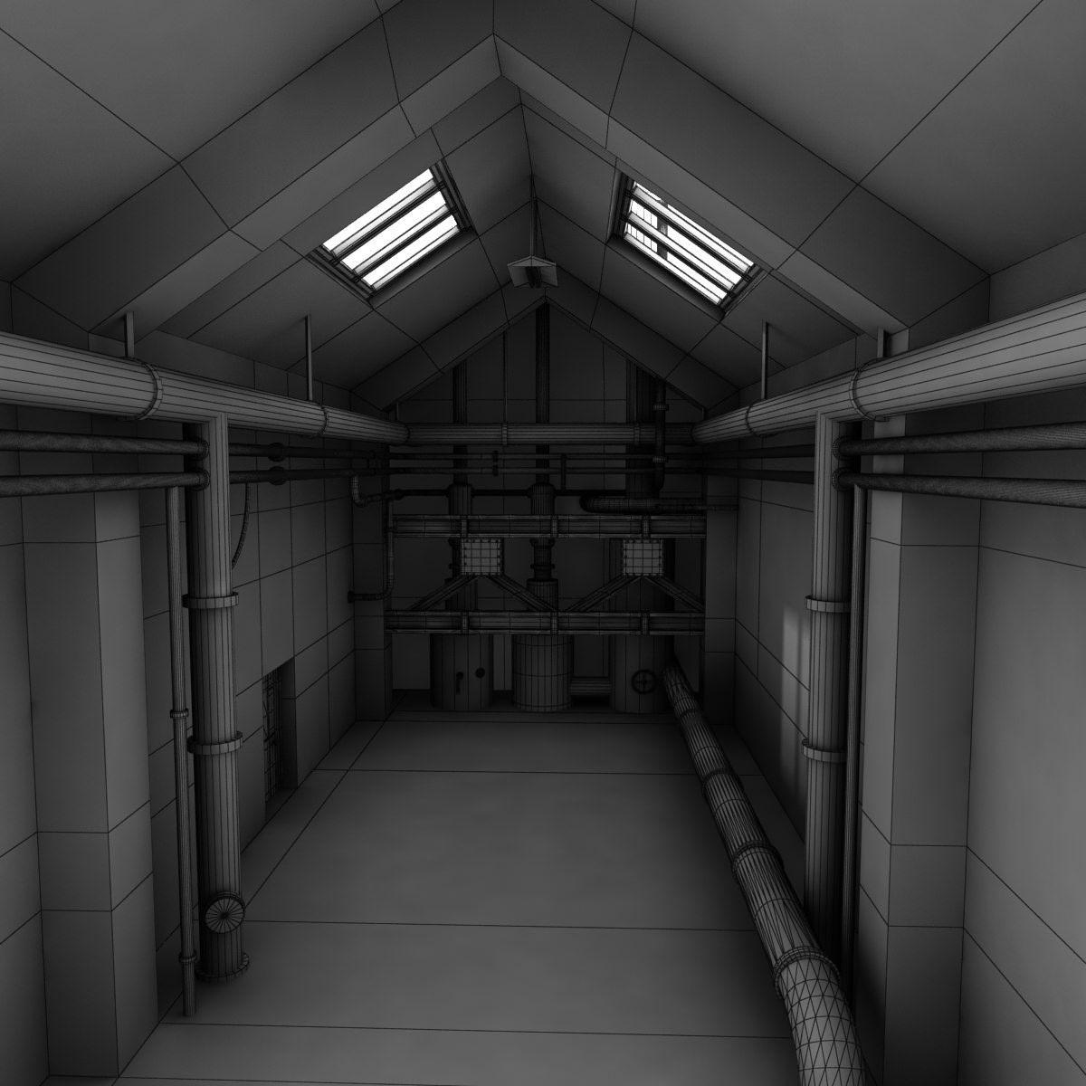 Corridor empty hallway in building 3D model_7