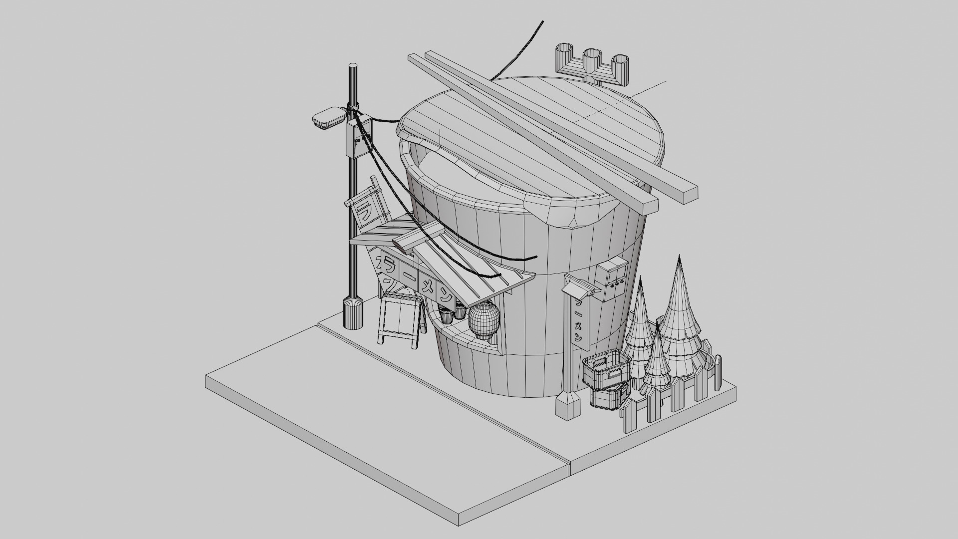 Instant ramen Stall - Cartoon Game Isometric Low-poly 3D model_11