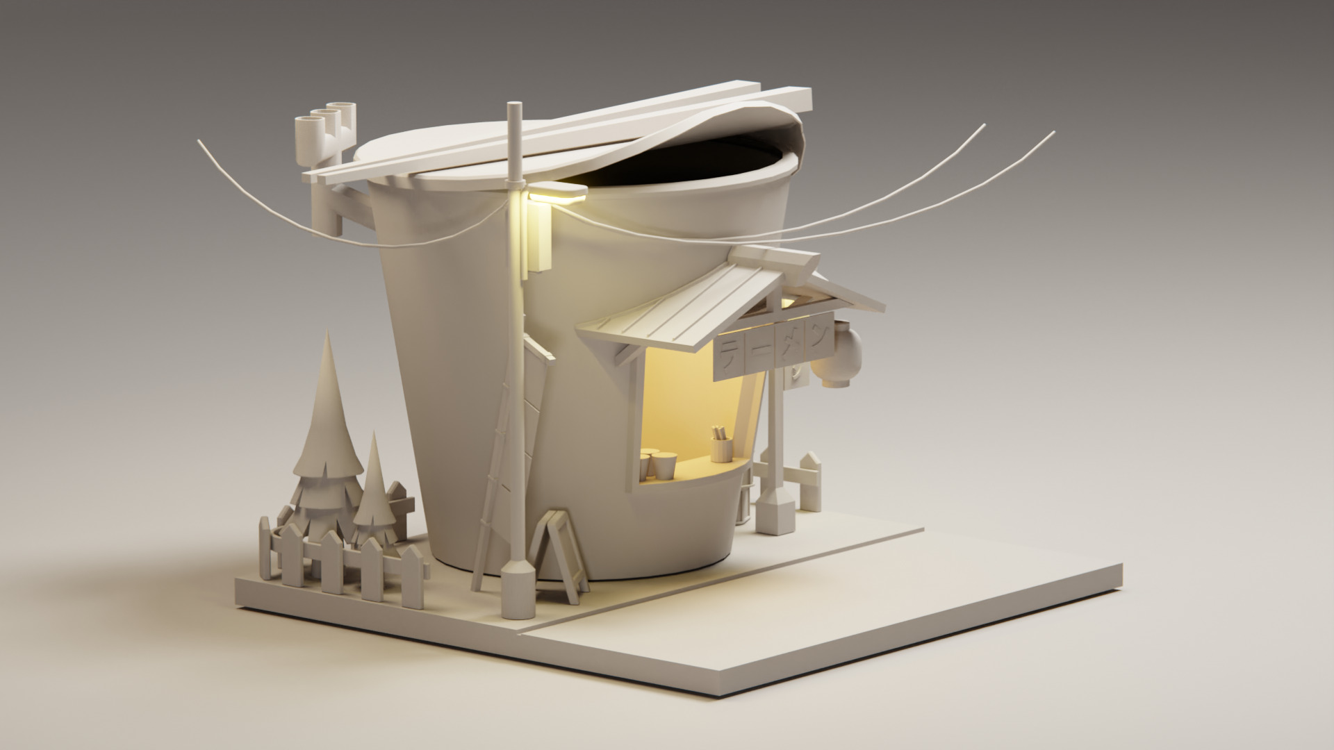 Instant ramen Stall - Cartoon Game Isometric Low-poly 3D model_9