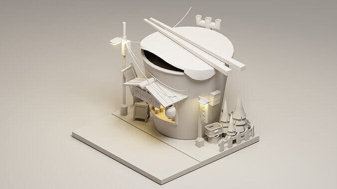 Instant ramen Stall - Cartoon Game Isometric Low-poly 3D model 7