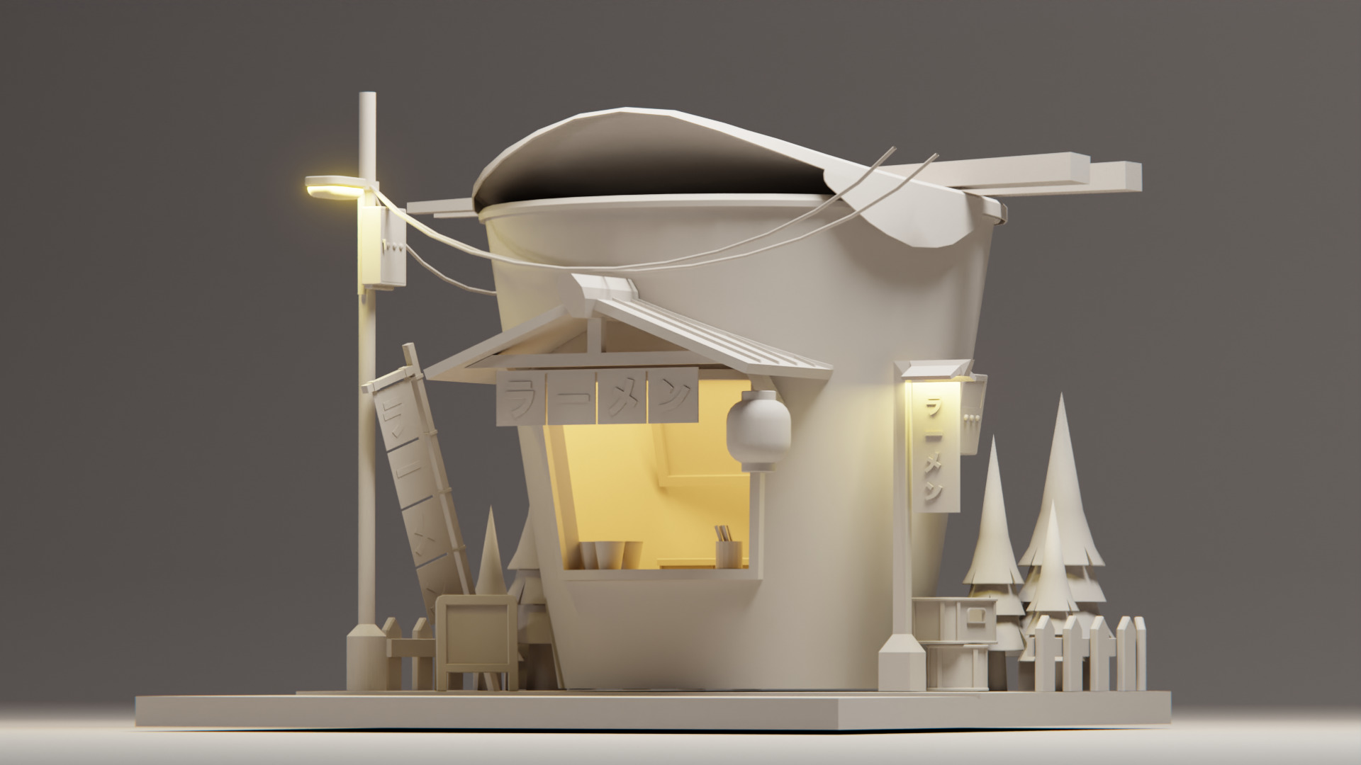 Instant ramen Stall - Cartoon Game Isometric Low-poly 3D model_7