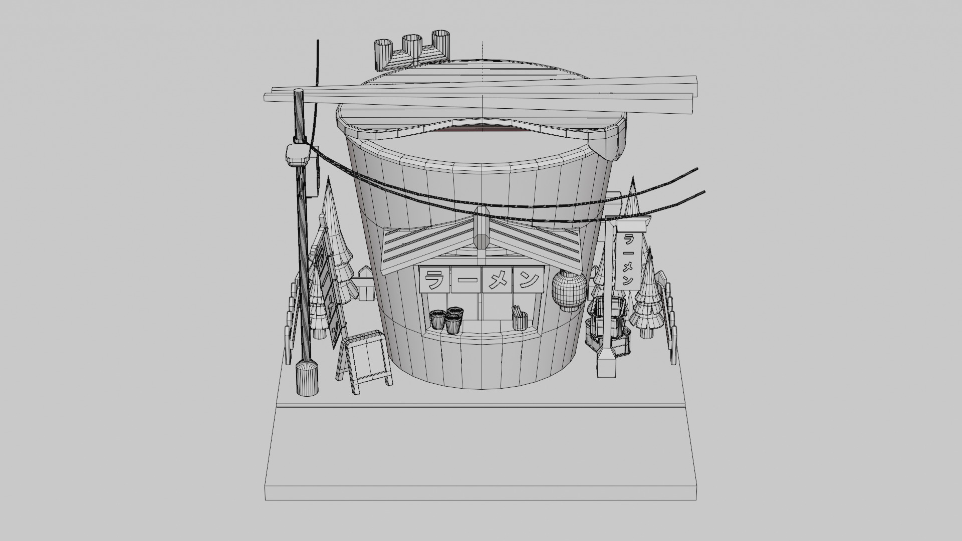 Instant ramen Stall - Cartoon Game Isometric Low-poly 3D model_12