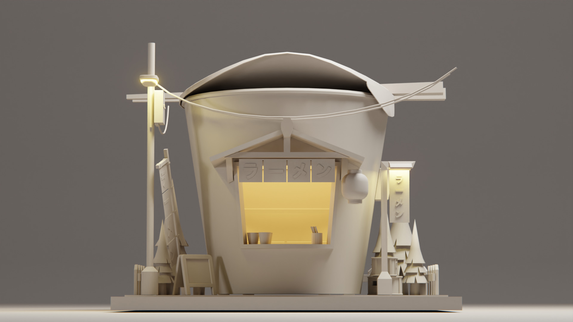 Instant ramen Stall - Cartoon Game Isometric Low-poly 3D model_10