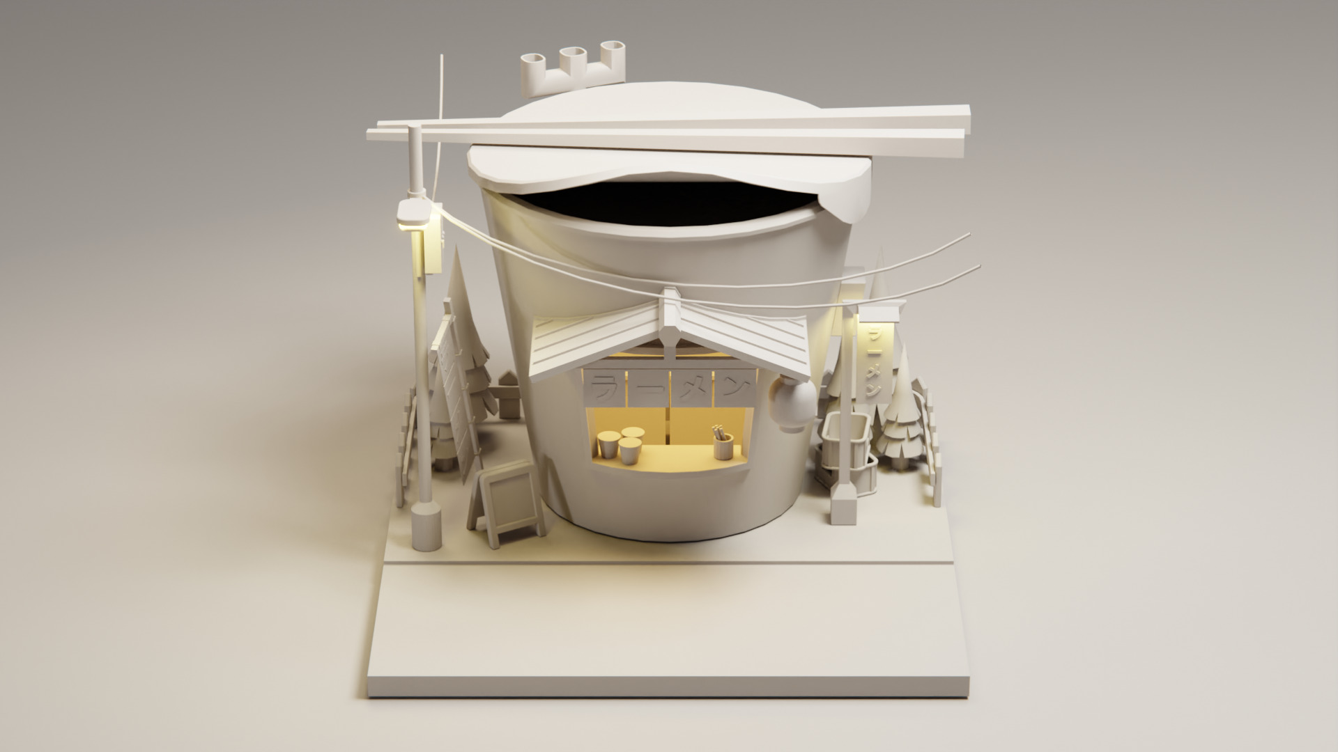 Instant ramen Stall - Cartoon Game Isometric Low-poly 3D model_8