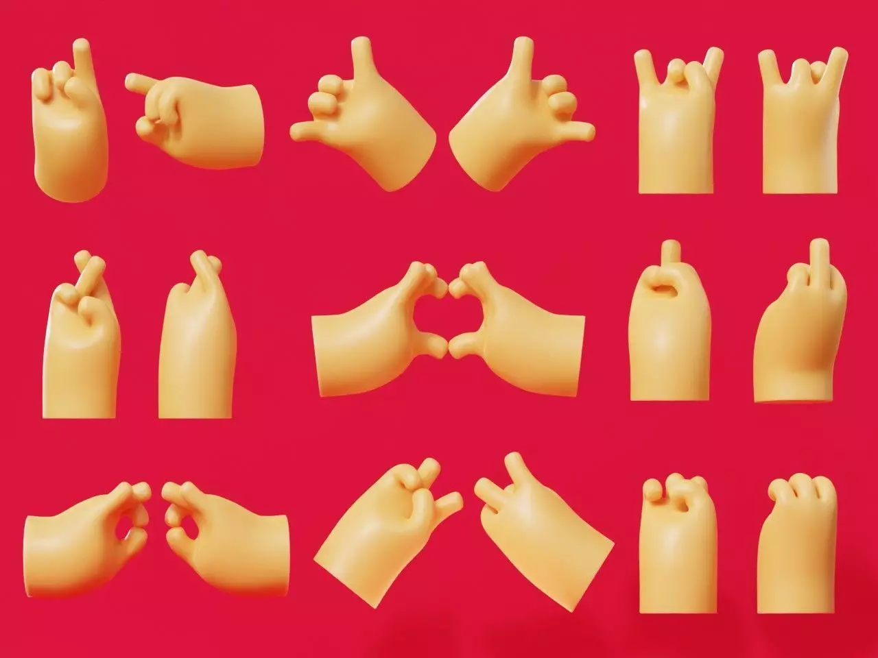 Cartoon Hands Illustration Icon Pack 3D Model Collection_0