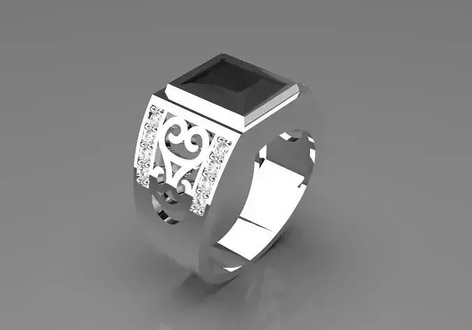 Man white gold ring with black onyx stone model mr0089