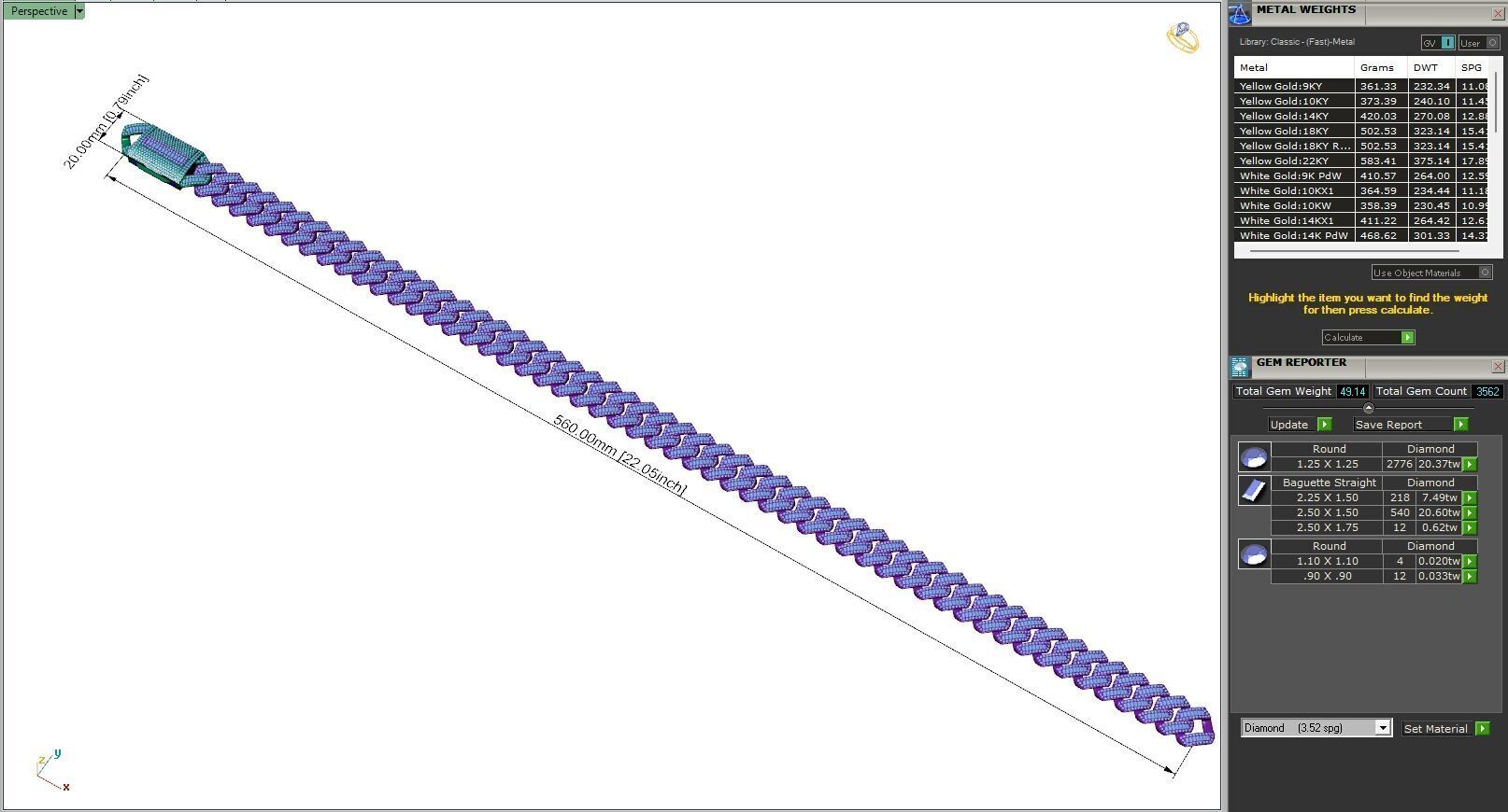 Custom Cuban Diamond Chain - Baguettes Chain - Miami Link 3D print model_7