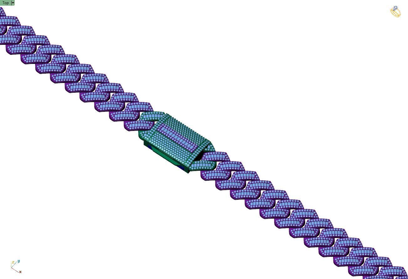 Custom Cuban Diamond Chain - Baguettes Chain - Miami Link 3D print model_8