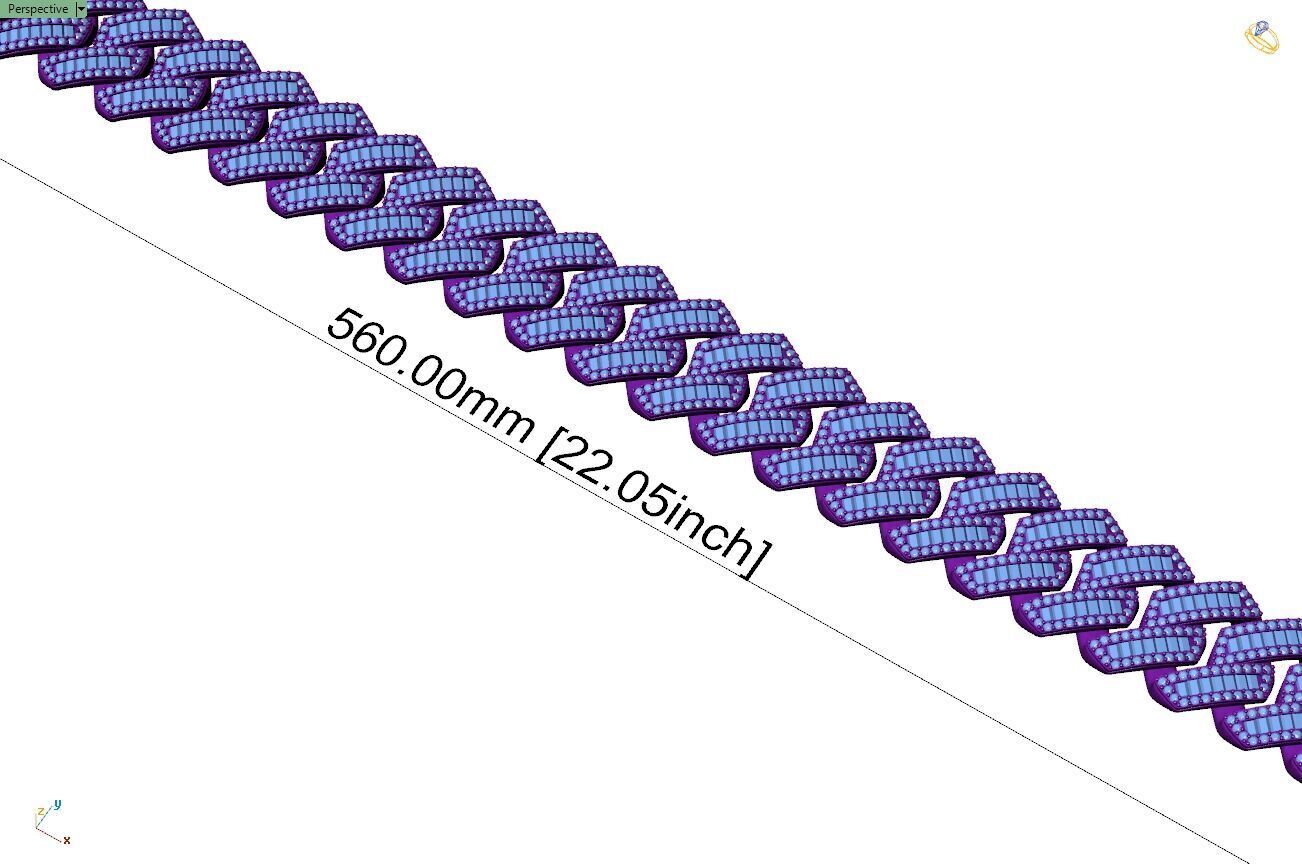 Custom Cuban Diamond Chain - Baguettes Chain - Miami Link 3D print model_5