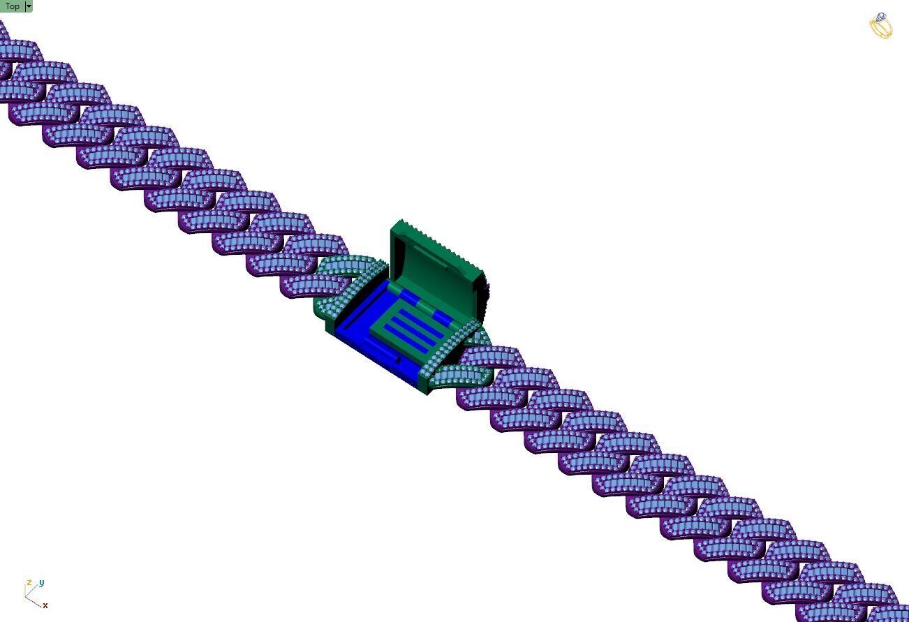 Custom Cuban Diamond Chain - Baguettes Chain - Miami Link 3D print model_10