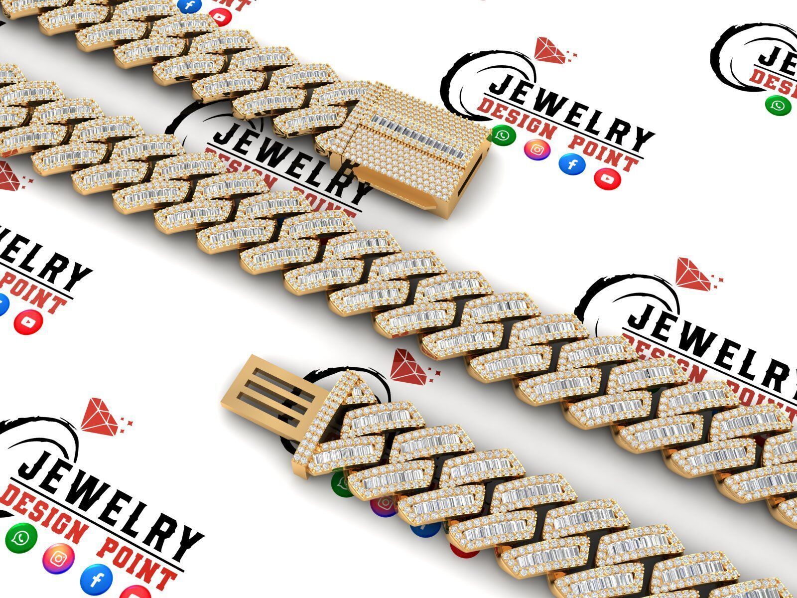 Custom Cuban Diamond Chain - Baguettes Chain - Miami Link 3D print model_2