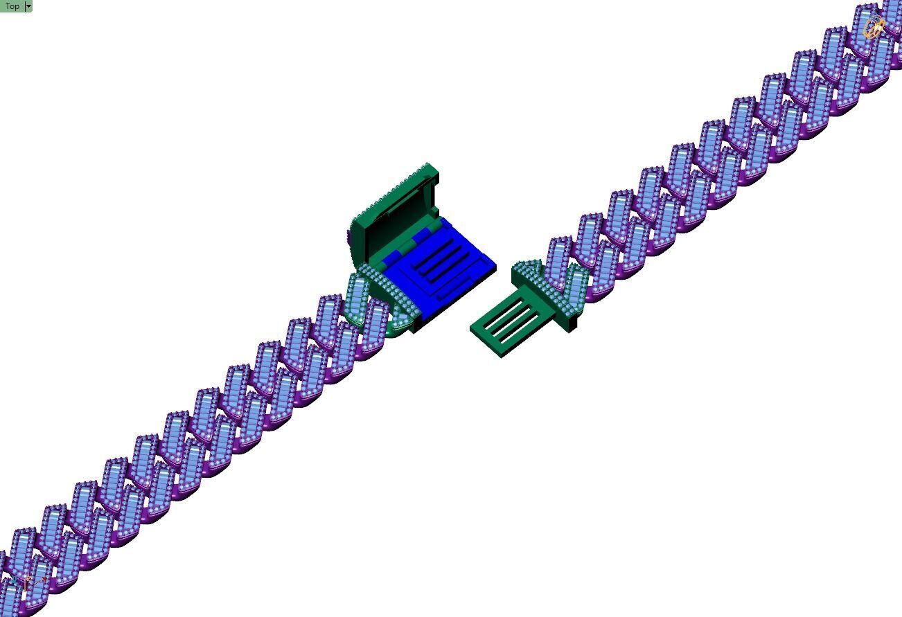 Custom Cuban Diamond Chain - Baguettes Chain - Miami Link 3D print model_11