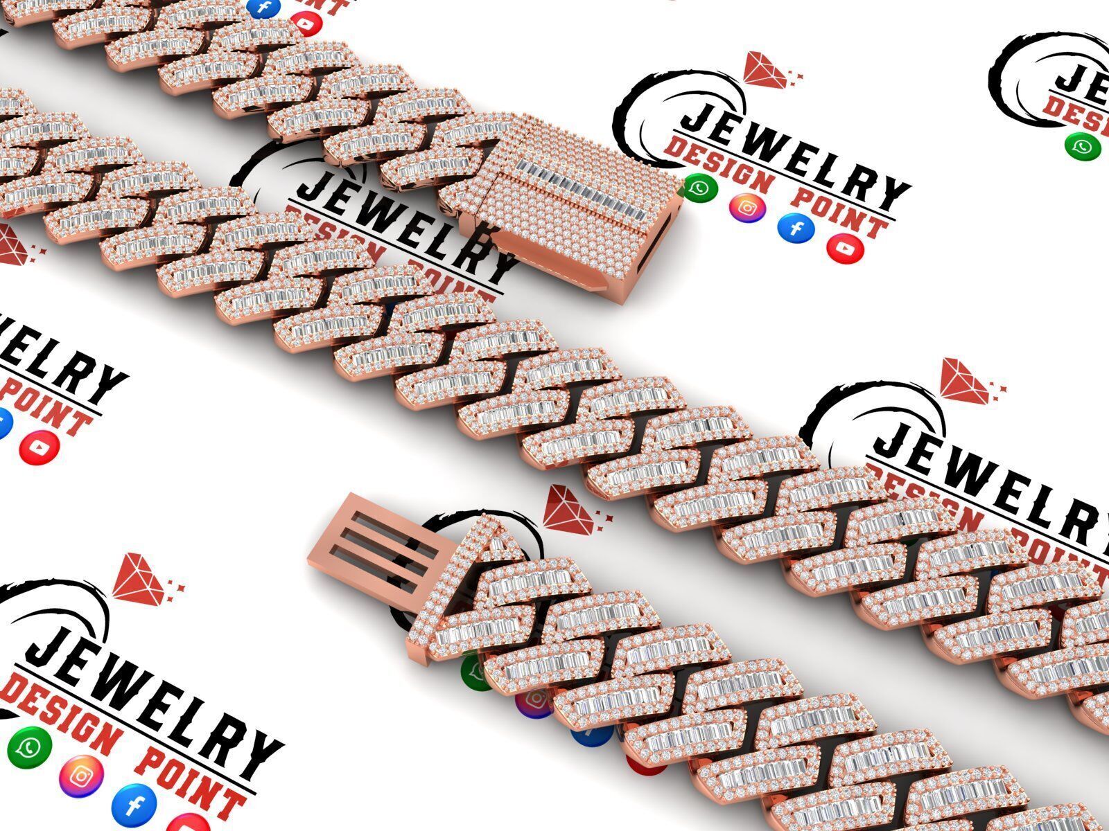 Custom Cuban Diamond Chain - Baguettes Chain - Miami Link 3D print model_3