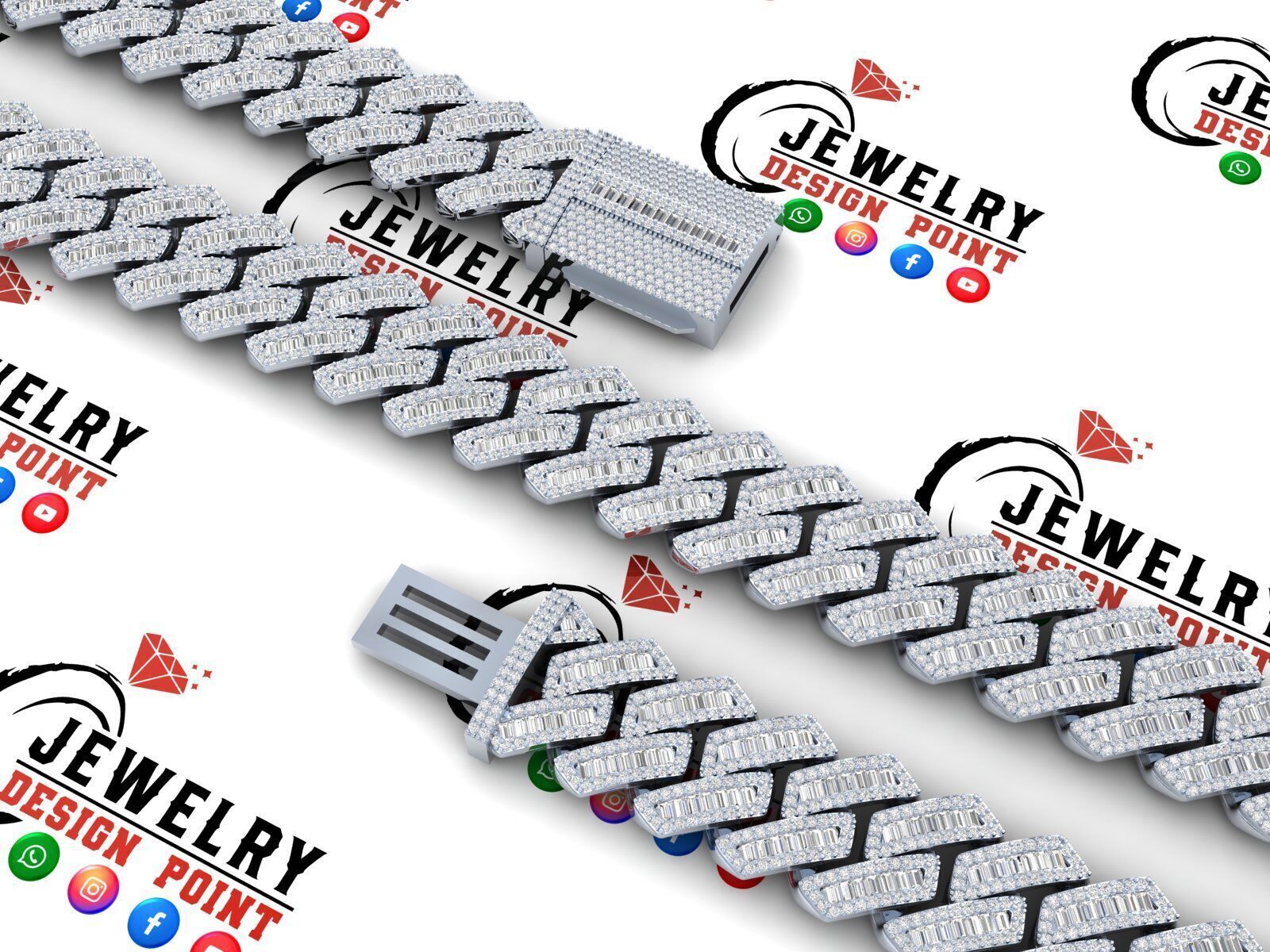 Custom Cuban Diamond Chain - Baguettes Chain - Miami Link 3D print model_4