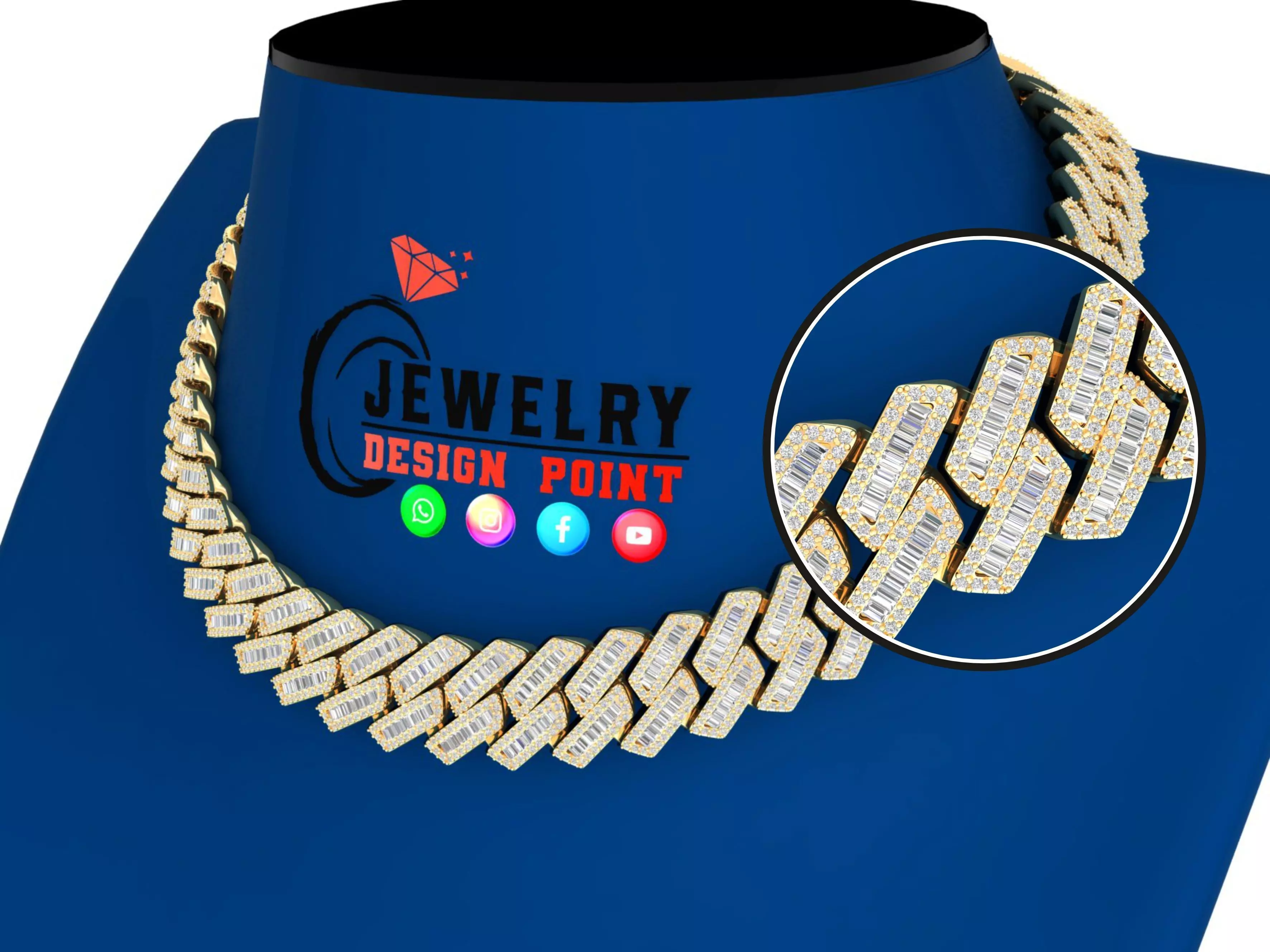 Custom Cuban Diamond Chain - Baguettes Chain - Miami Link 3D print model_0