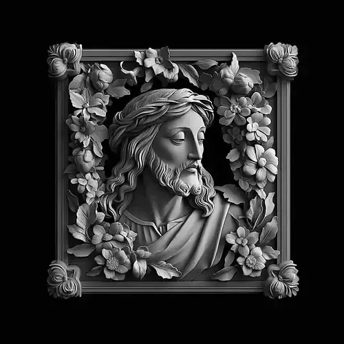 Jesus Christ 3D Relief Panel with Floral Frame