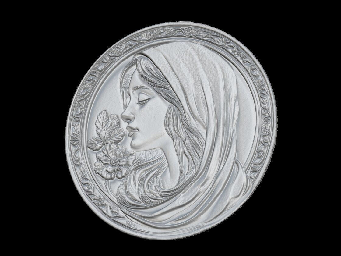 Virgin Mary 3D Relief Panel 3D print model_2