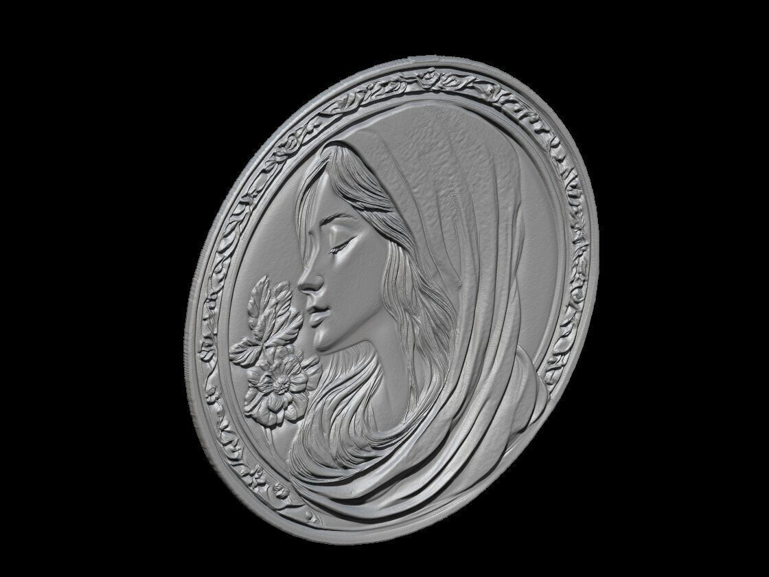 Virgin Mary 3D Relief Panel 3D print model_3
