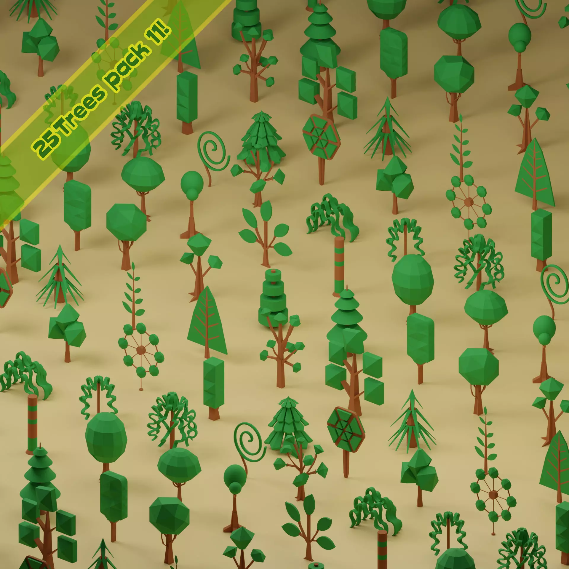 Low Poly Trees Collection - 25 trees pack 11 Low-poly 3D model_0
