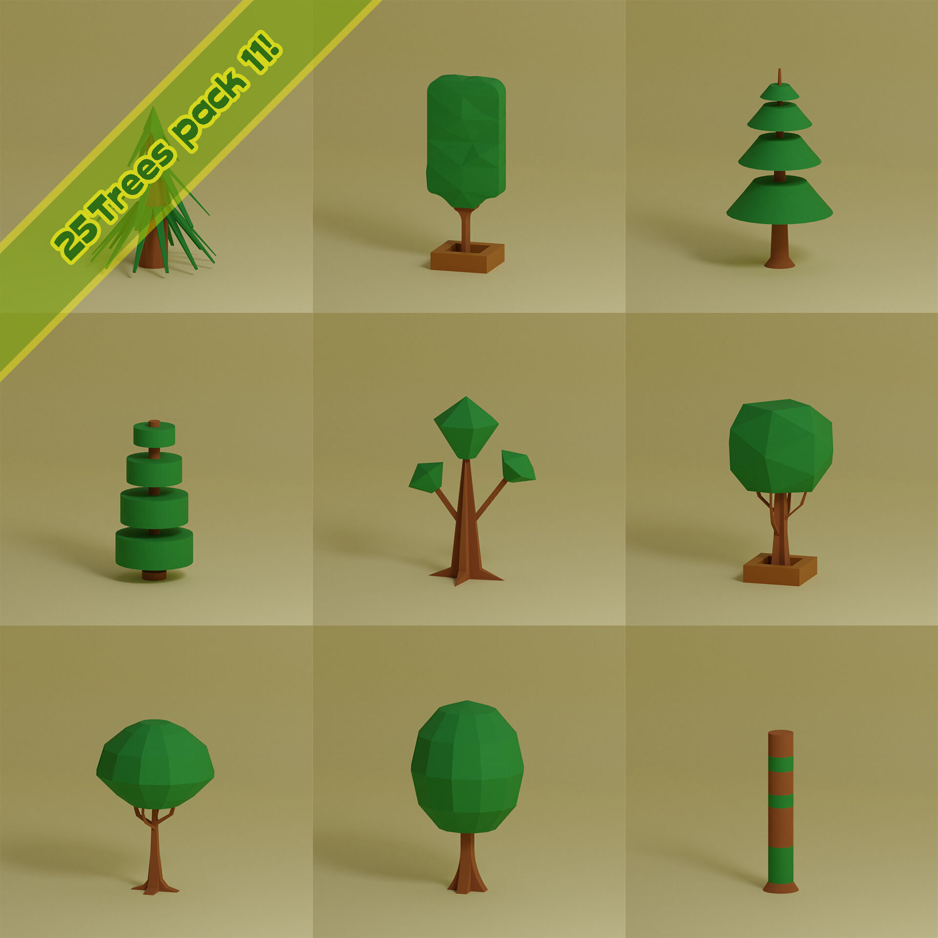 Low Poly Trees Collection - 25 trees pack 11 Low-poly 3D model_4