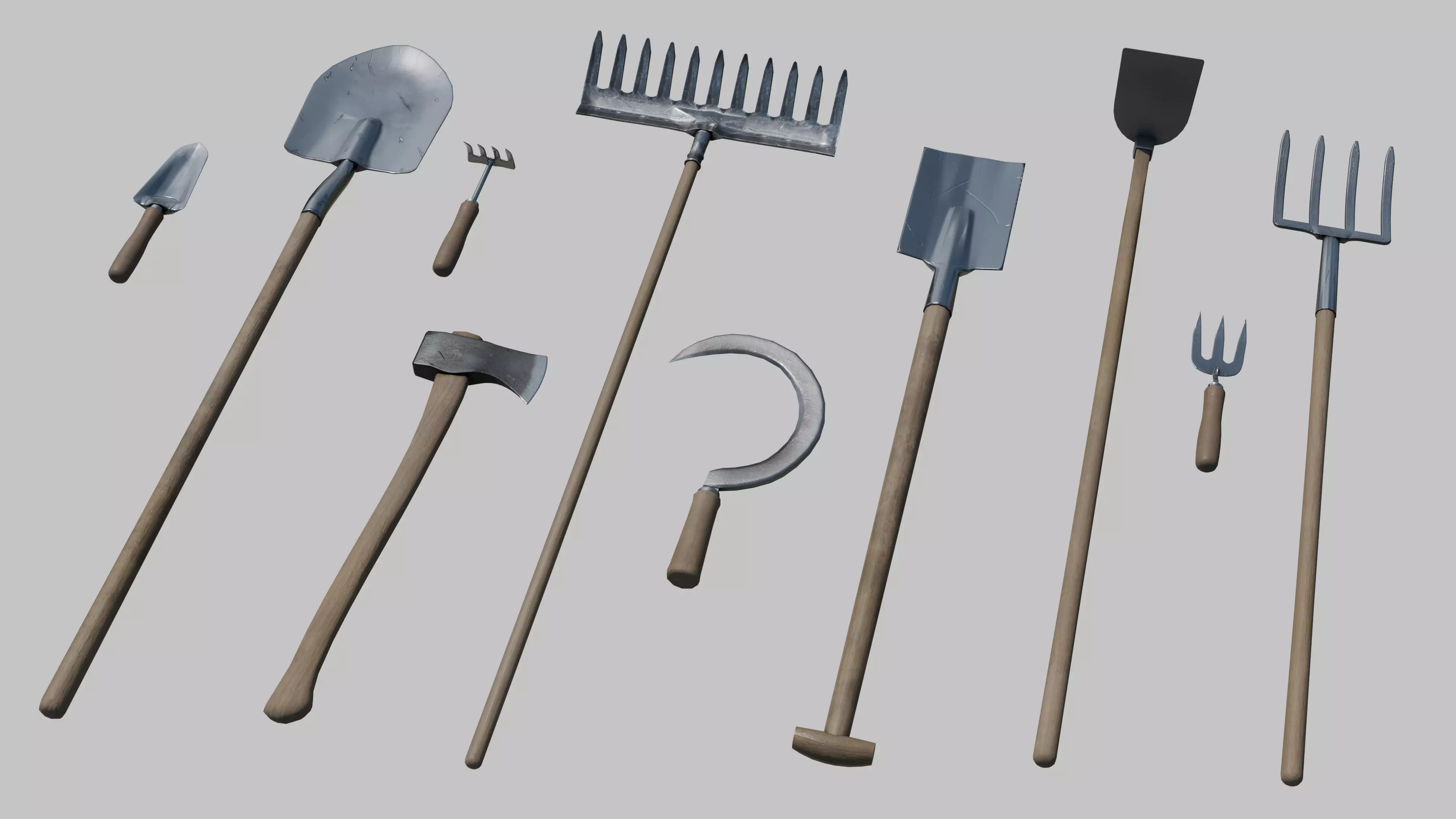Garden Tools Pack Low-poly 3D model_0