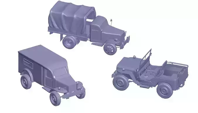 vehicle pack  military truck ambulance jeep 3D print model