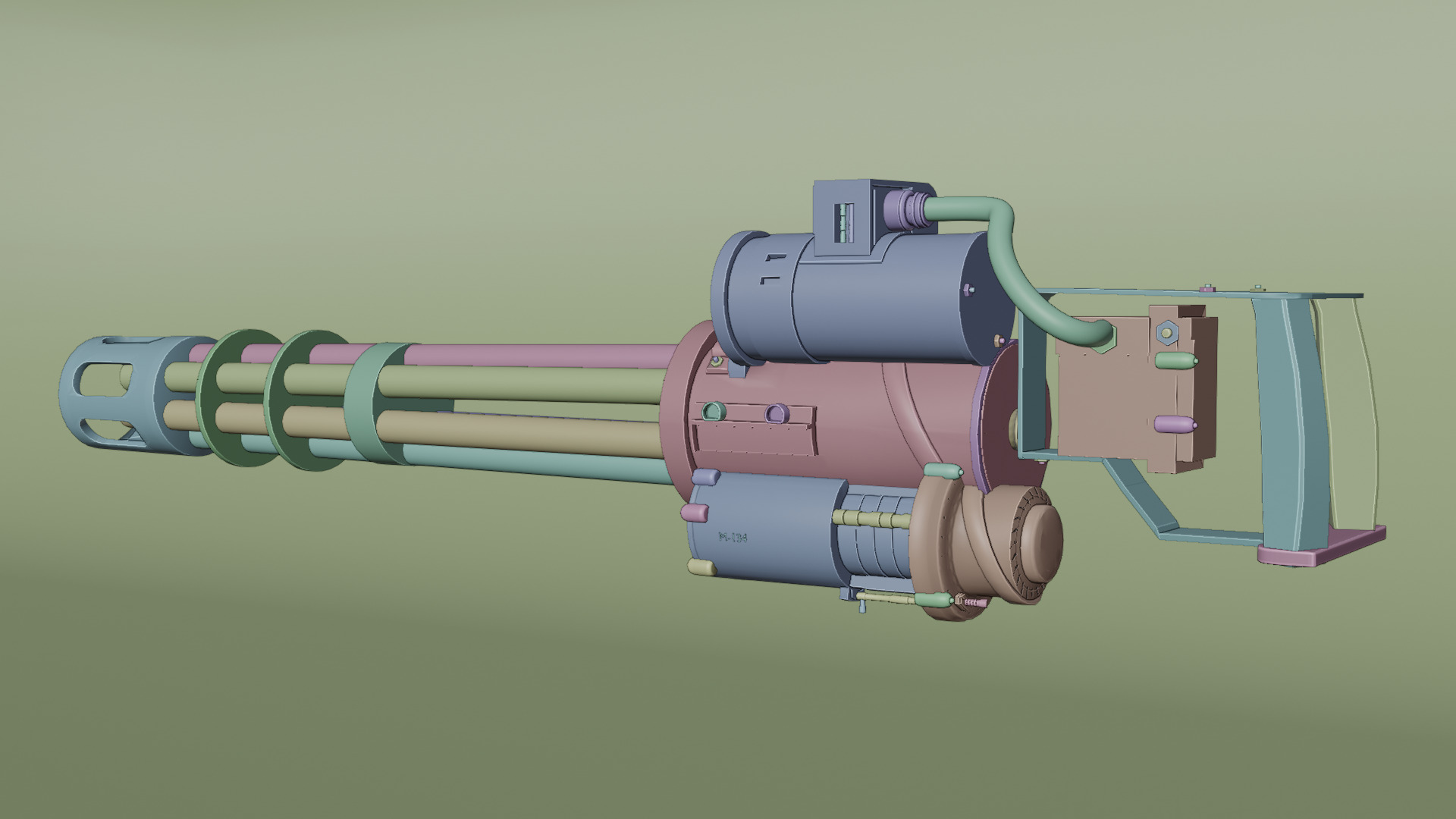 Low-Poly 3D Model of a Gatling Gun M134 Minigun Low-poly 3D model_9