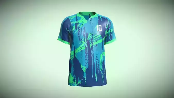Mens Soccer Blue And Mint Jersey Player-10 In Low Poly