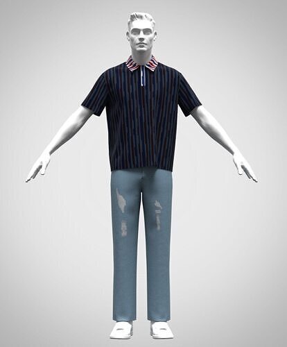 Mens boxy polo rigged model  Low-poly 3D model
