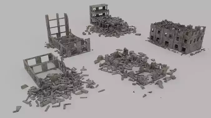 Ruined Buildings  - Game Ready - PBR